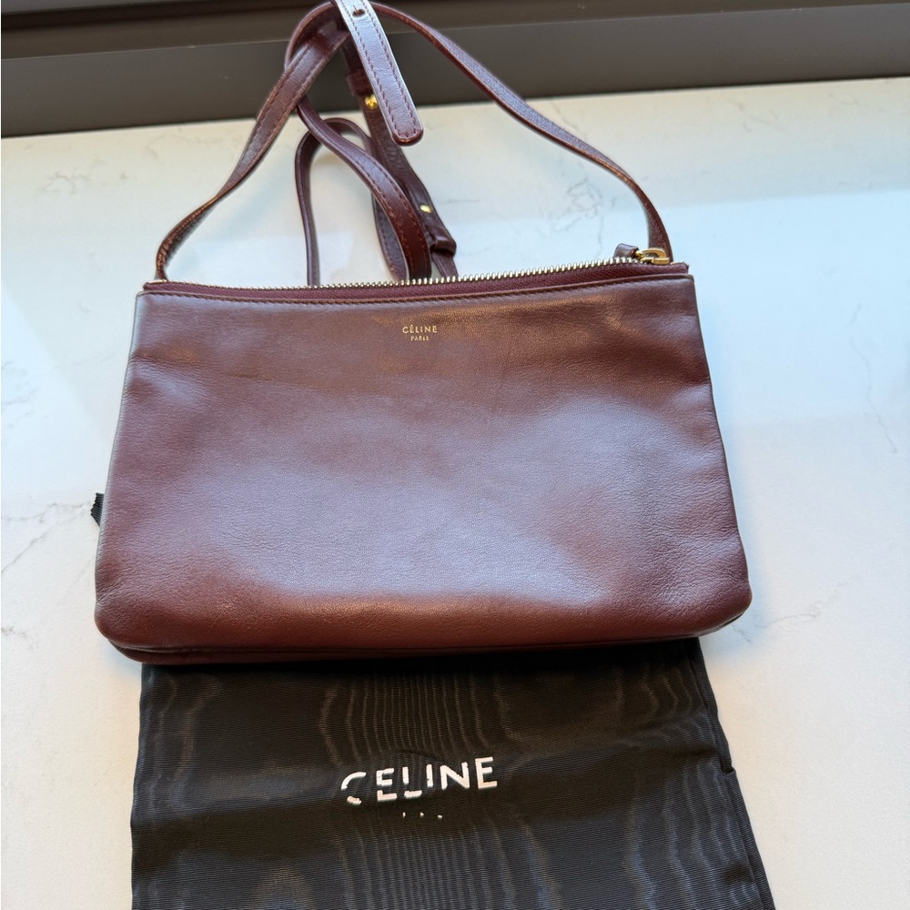 Celine Trio Leather Crossbody, Oxblood